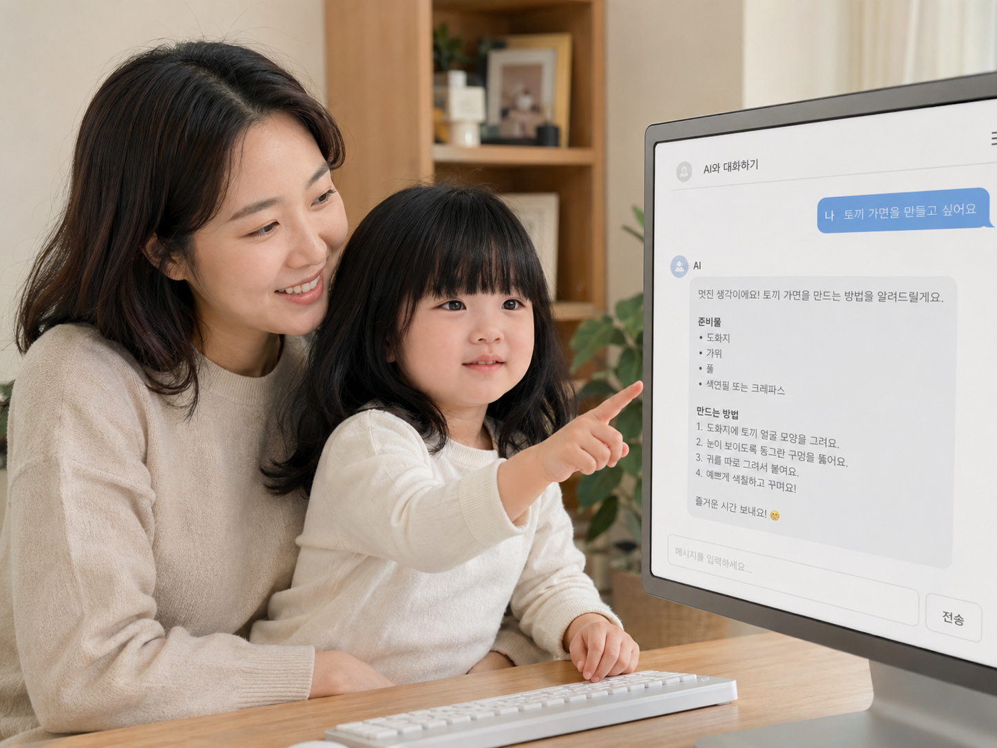 엄마와 함께 결과를 보는 모습